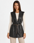 Cardigan gilet donna effetto pelle Nero con Polly 4 - frontale