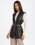 Cardigan gilet donna effetto pelle Nero con Polly 4 - tre-quarti