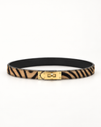 Cintura donna in cavallino zebra beige con gancio dorato - vista frontale