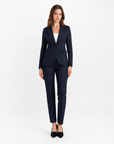 Blazer donna gessato blu con pantalone coordinato, vista frontale