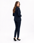 Blazer donna gessato blu con pantalone coordinato, vista posteriore