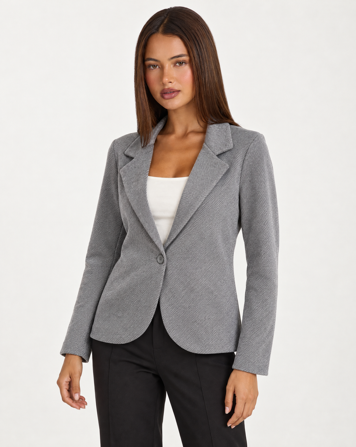Cardigan donna modello blazer grigio indossato da Polly 4 - foto 2