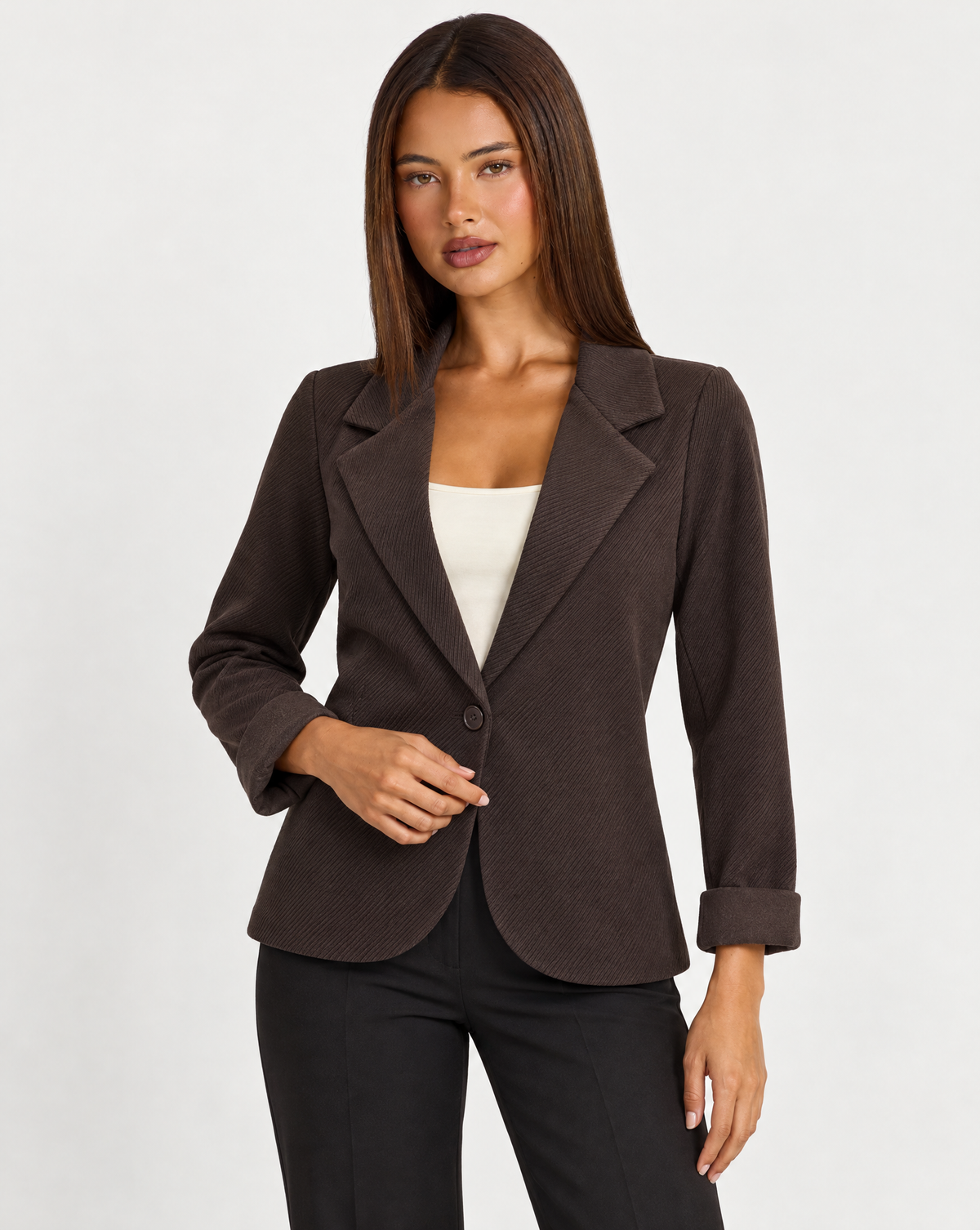 Cardigan donna modello blazer marrone indossato da Polly 4 - foto 2