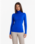 Dolcevita donna basic tinta unita con Polly 4 - Blu elettrico vista frontale
