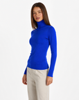 Dolcevita donna basic tinta unita con Polly 4 - Blu elettrico vista tre quarti