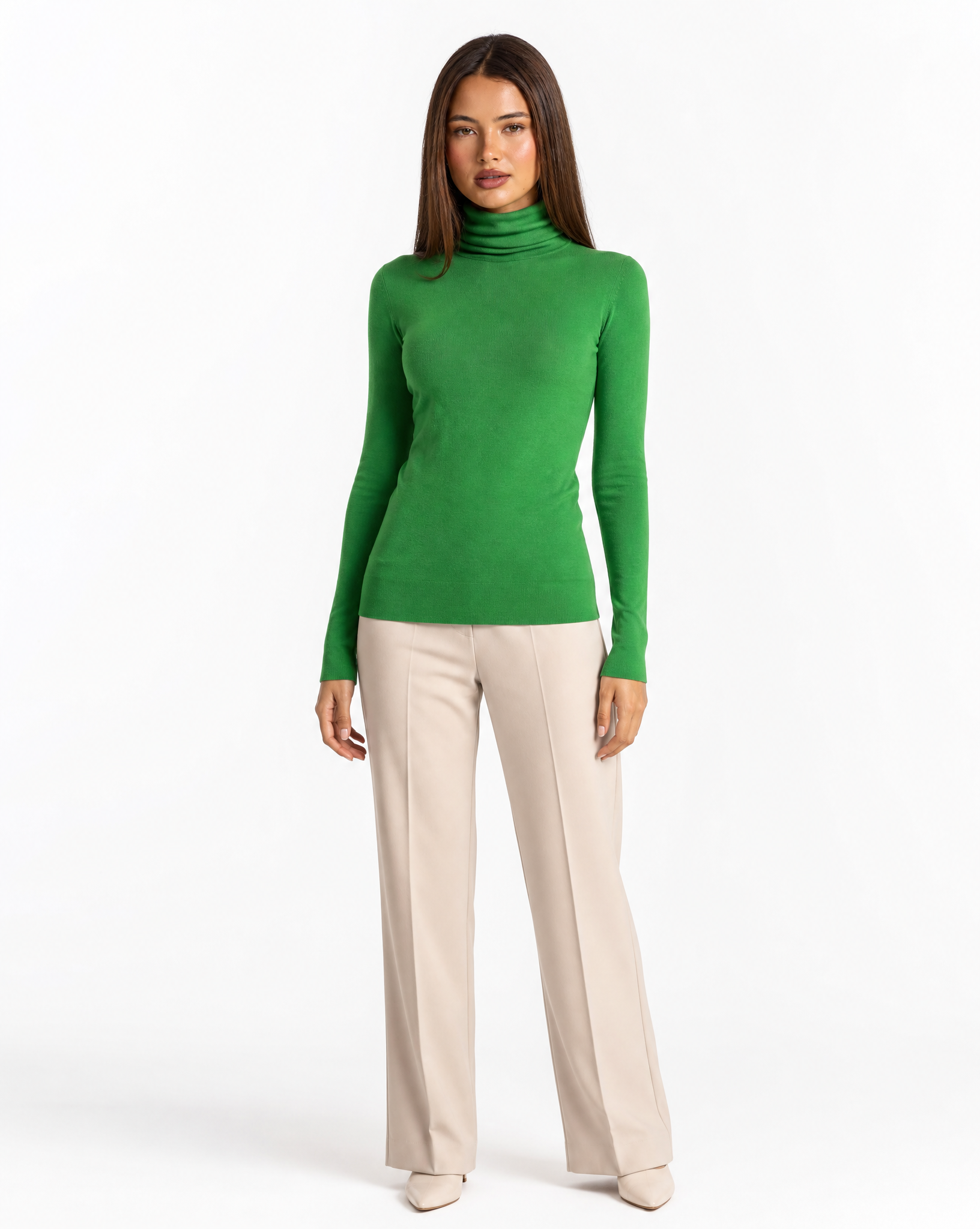 Dolcevita donna basic tinta unita con Polly 4 - Verde prato vista frontale