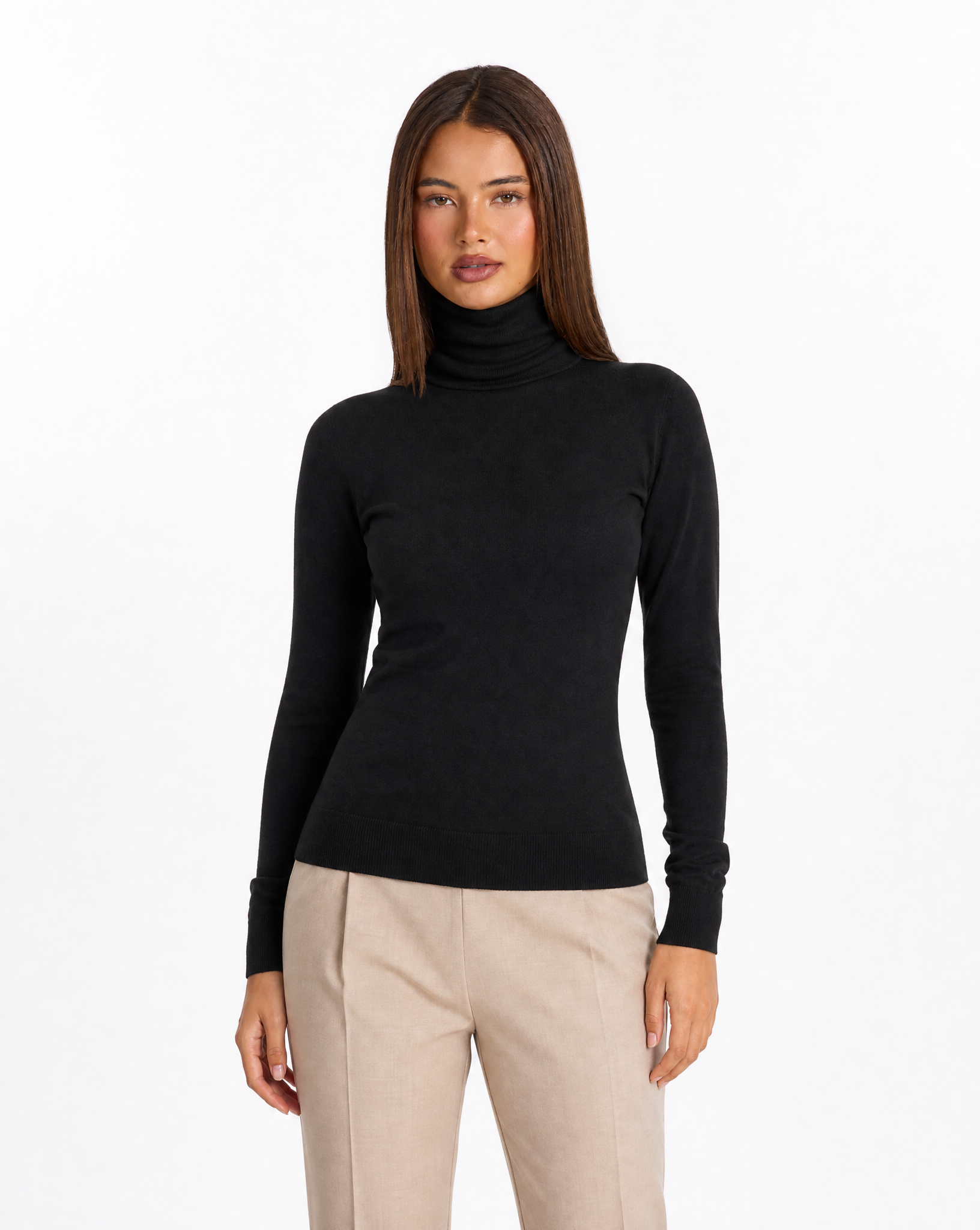 Dolcevita donna basic tinta unita con Polly 4 - Nero vista frontale