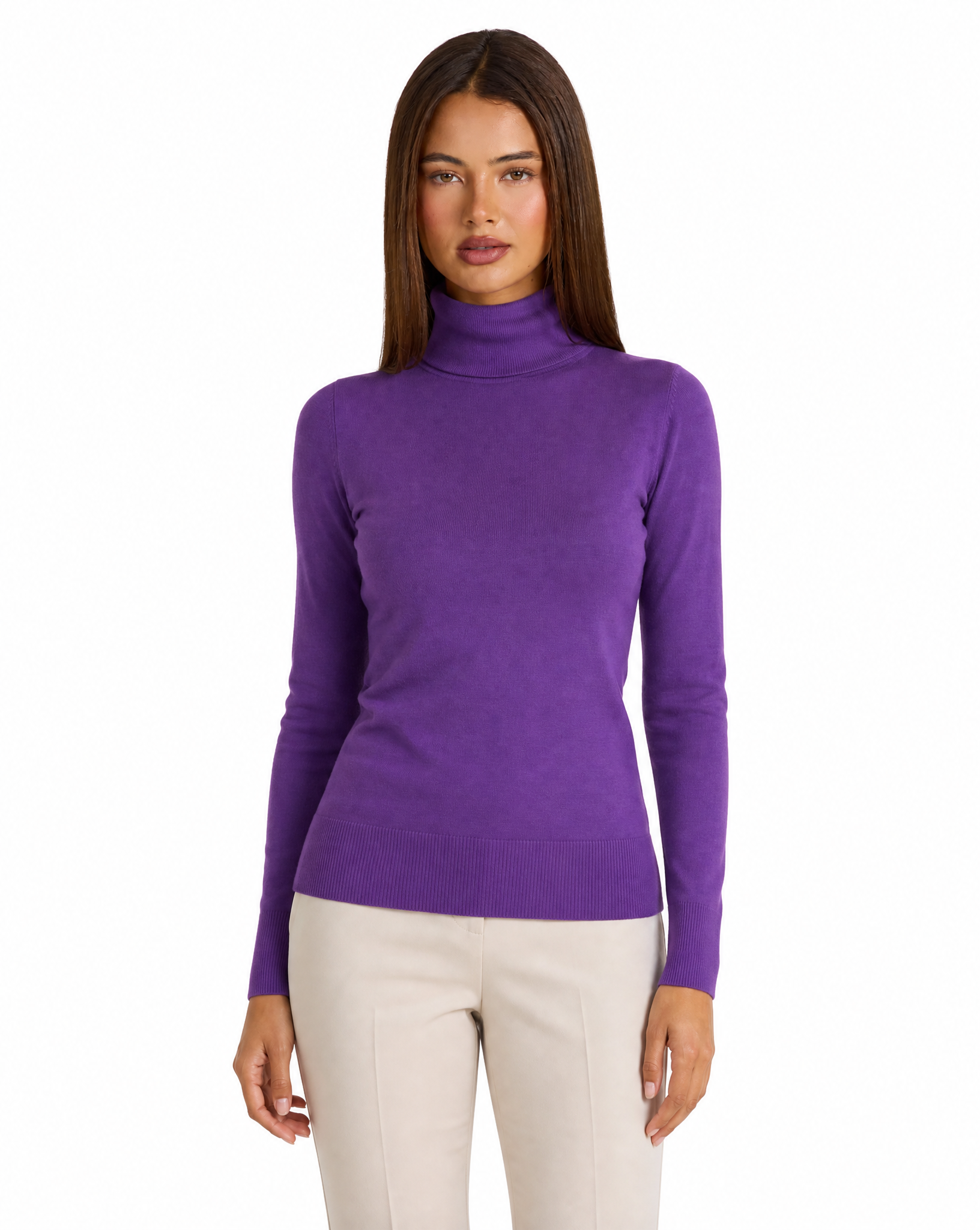 Dolcevita donna basic tinta unita con Polly 4 - Viola vista frontale