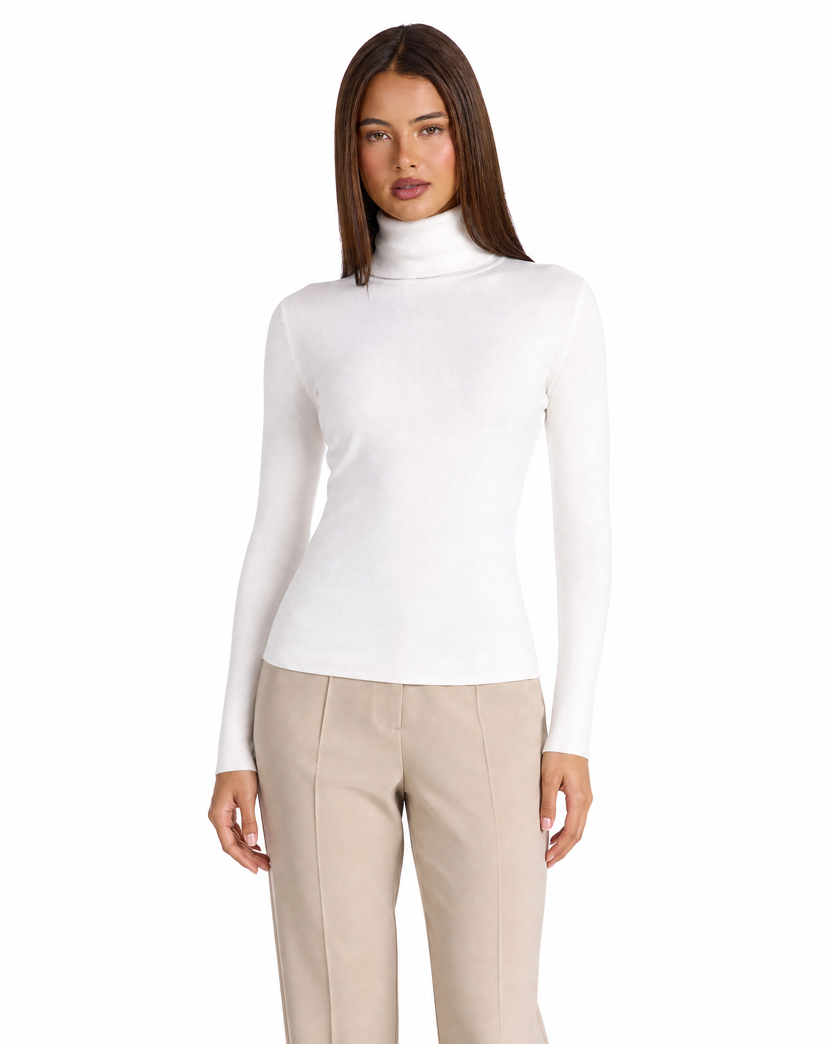 Dolcevita donna basic tinta unita con Polly 4 - Bianco vista frontale