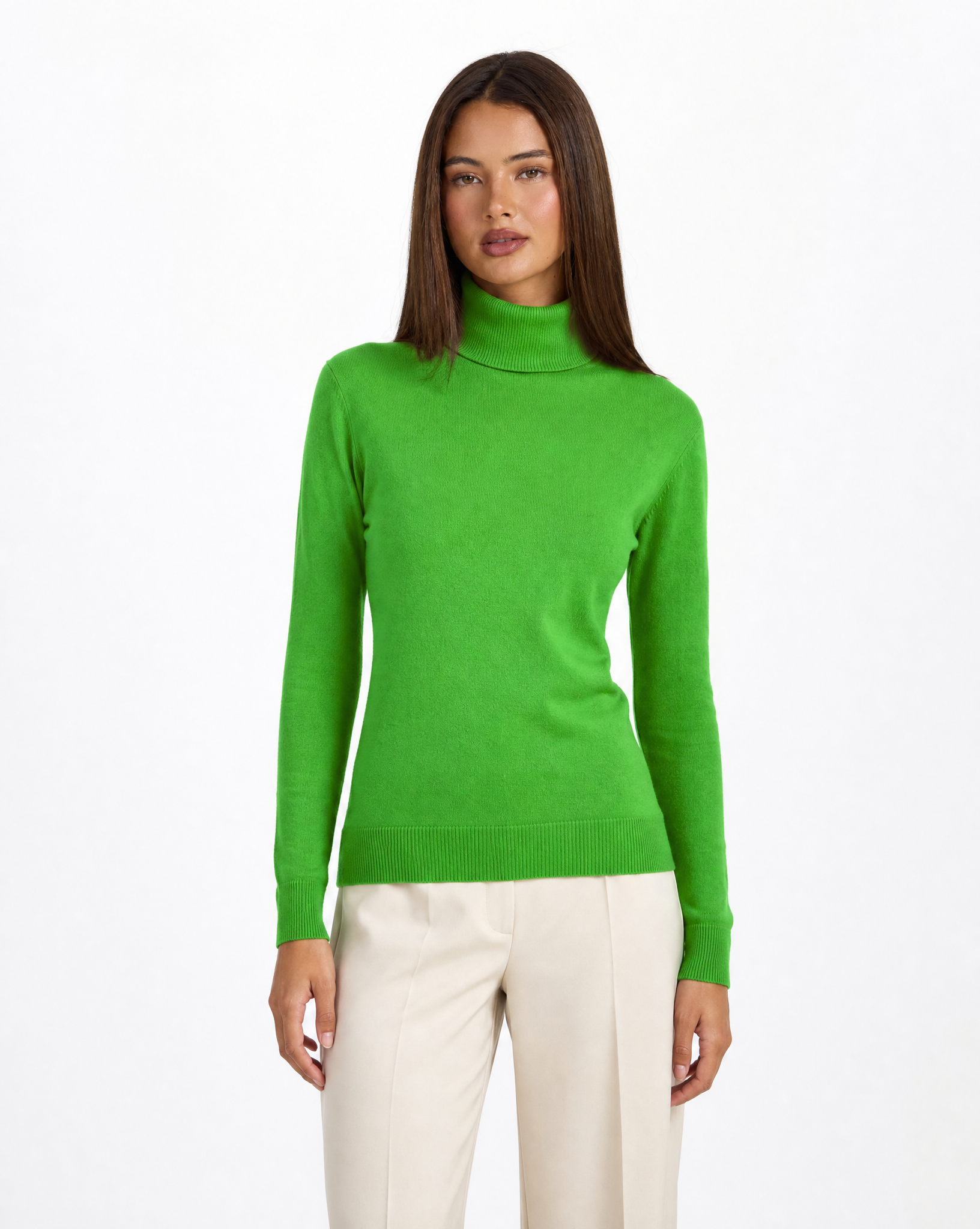 Dolcevita donna basic tinta unita con Polly 4 - Verde mela vista frontale
