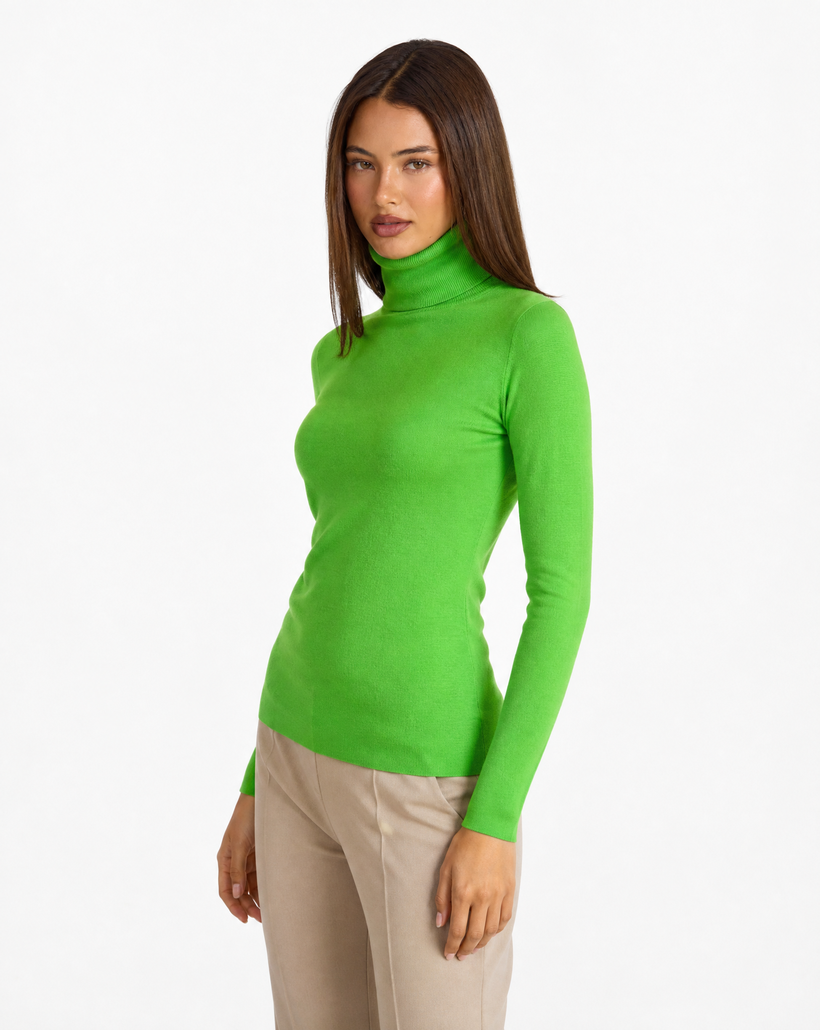 Dolcevita donna basic tinta unita con Polly 4 - Verde mela vista tre quarti