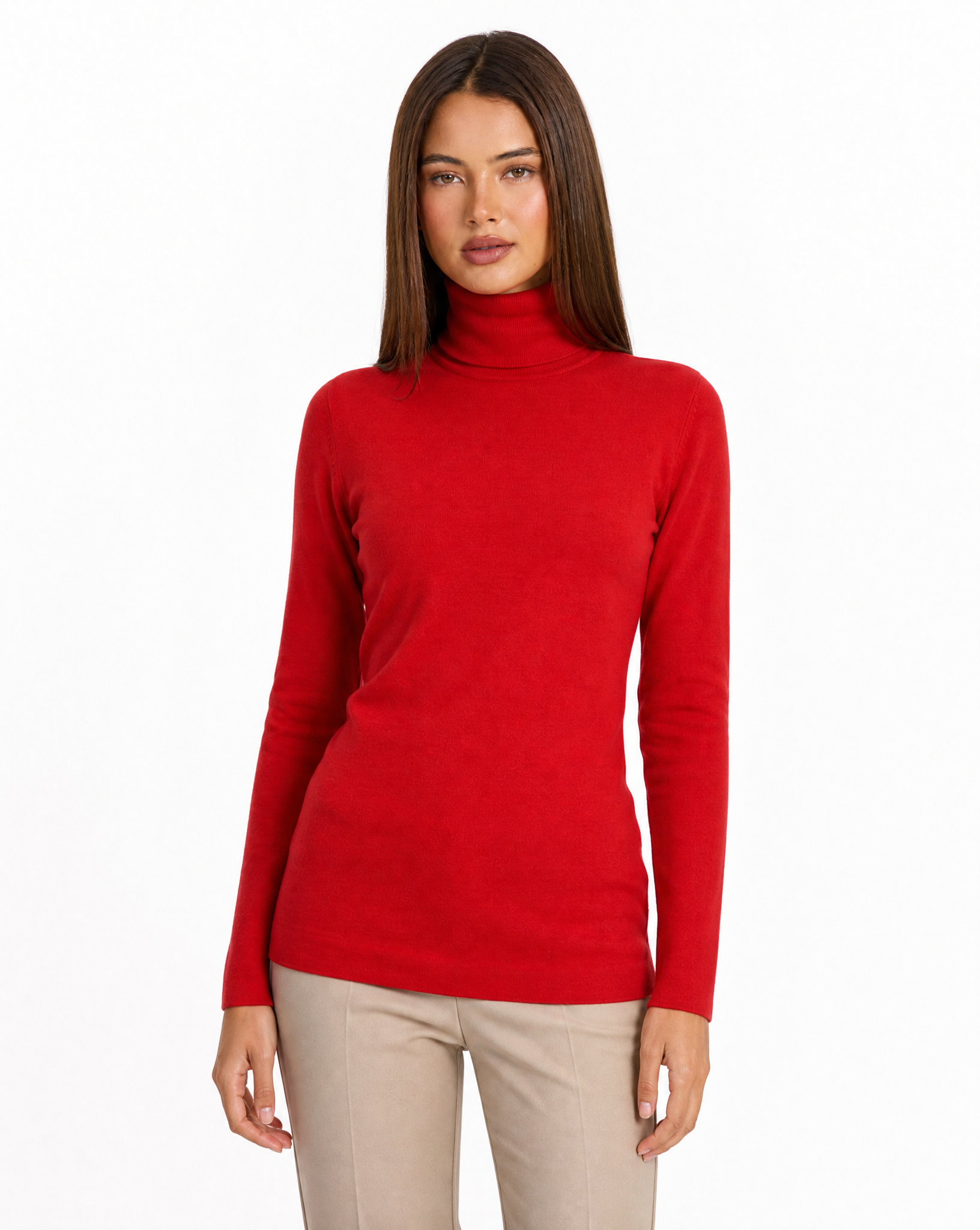 Dolcevita donna basic tinta unita con Polly 4 - Rosso vista frontale