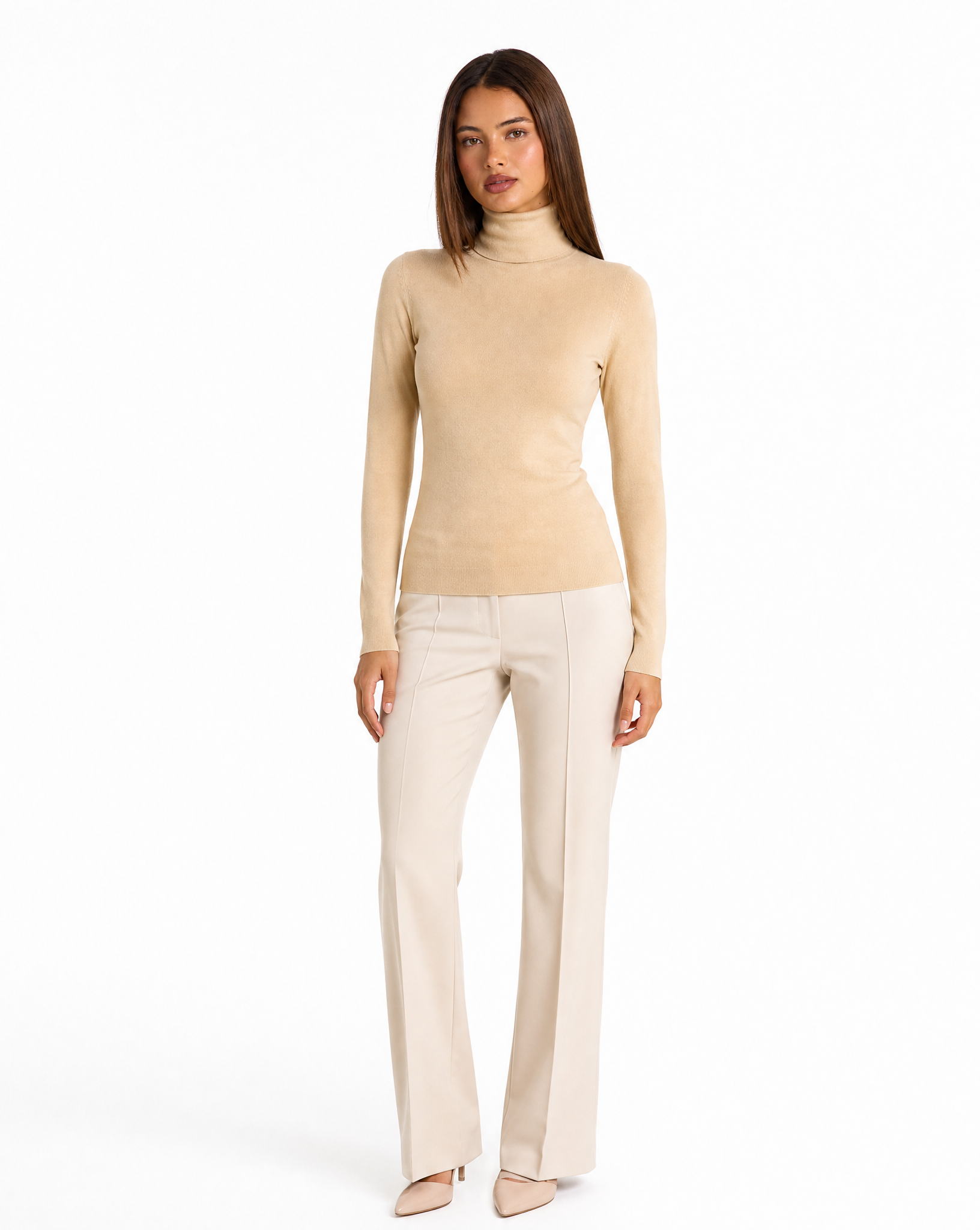 Dolcevita donna basic tinta unita con Polly 4 - Beige vista frontale