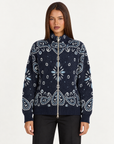 Felpa donna paisley blu con zip e collo alto – vista frontale su Polly 4