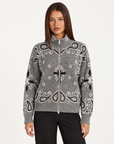 Felpa donna paisley grigio con zip e collo alto – vista frontale su Polly 4