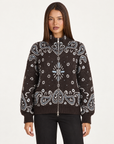 Felpa donna paisley marrone con zip e collo alto – vista frontale su Polly 4