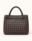 Borsa a mano in vera pelle intrecciata marrone con dettaglio dorato - retro