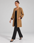 Giacca donna lunga con strass Camel indossata da Polly 6 - vista 2