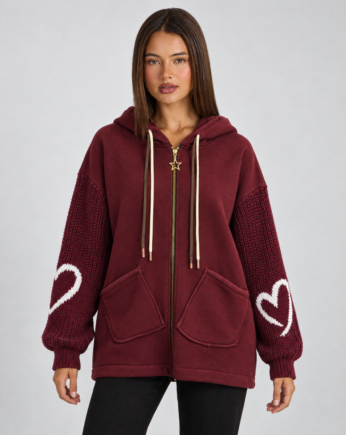 Giacca felpa con maniche in maglia b16 97016, bordeaux, Polly 4, frontale
