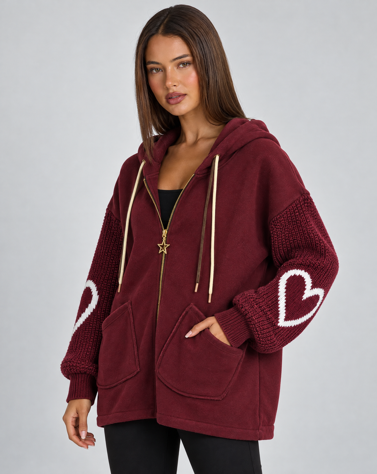 Giacca felpa con maniche in maglia b16 97016, bordeaux, Polly 4, tre quarti