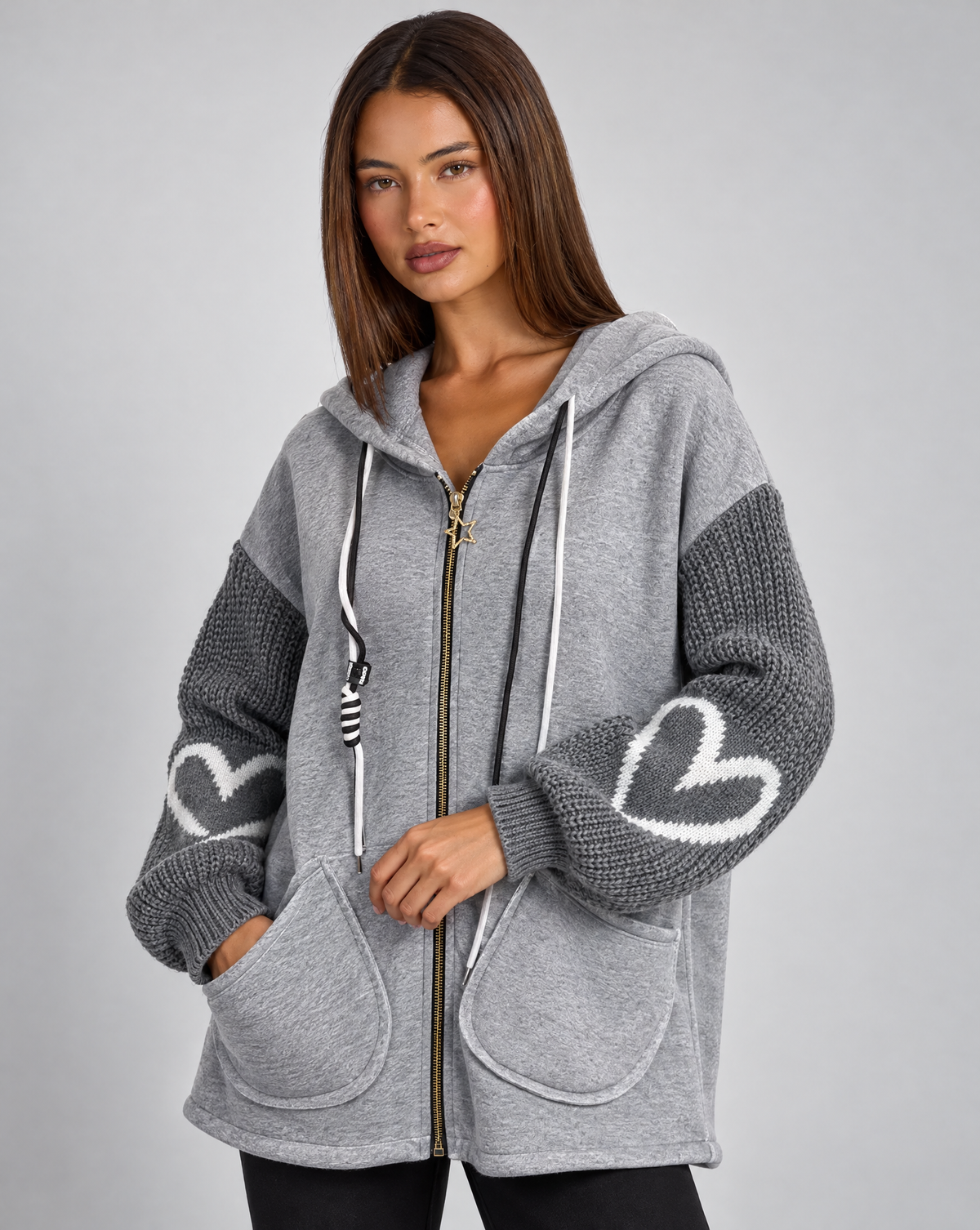 Giacca felpa con maniche in maglia b16 97016, grigio, Polly 4, dettaglio