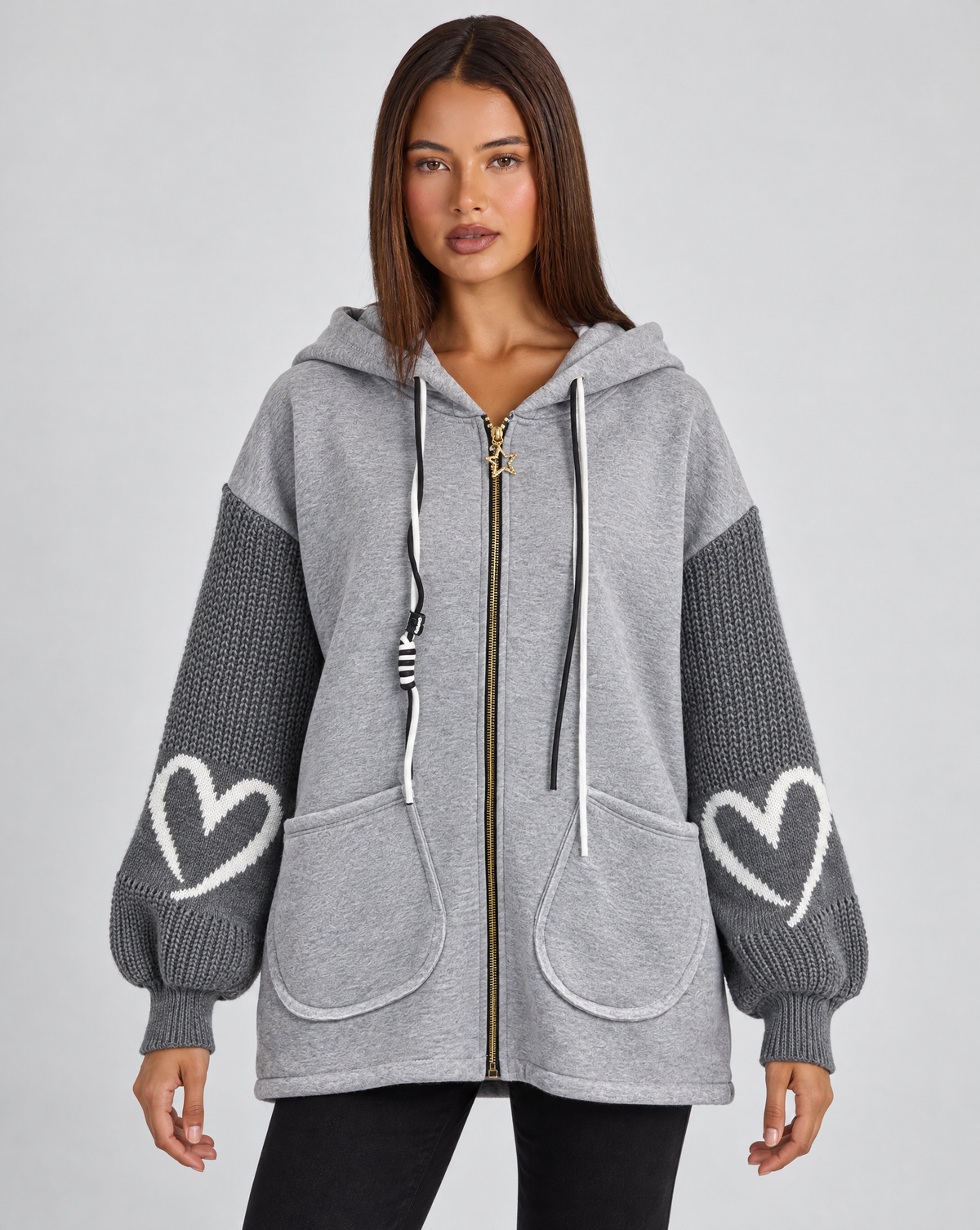 Giacca felpa con maniche in maglia b16 97016, grigio, Polly 4, frontale