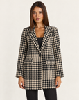 Giacca donna lunga pied-de-poule beige con revers, Polly 4 — vista frontale
