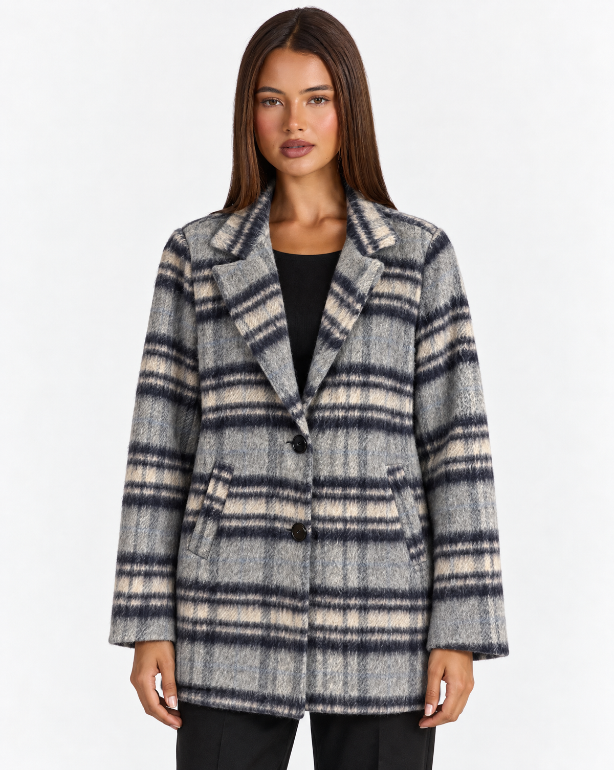 Giacca donna a quadri grigio con Polly 4 – frontale
