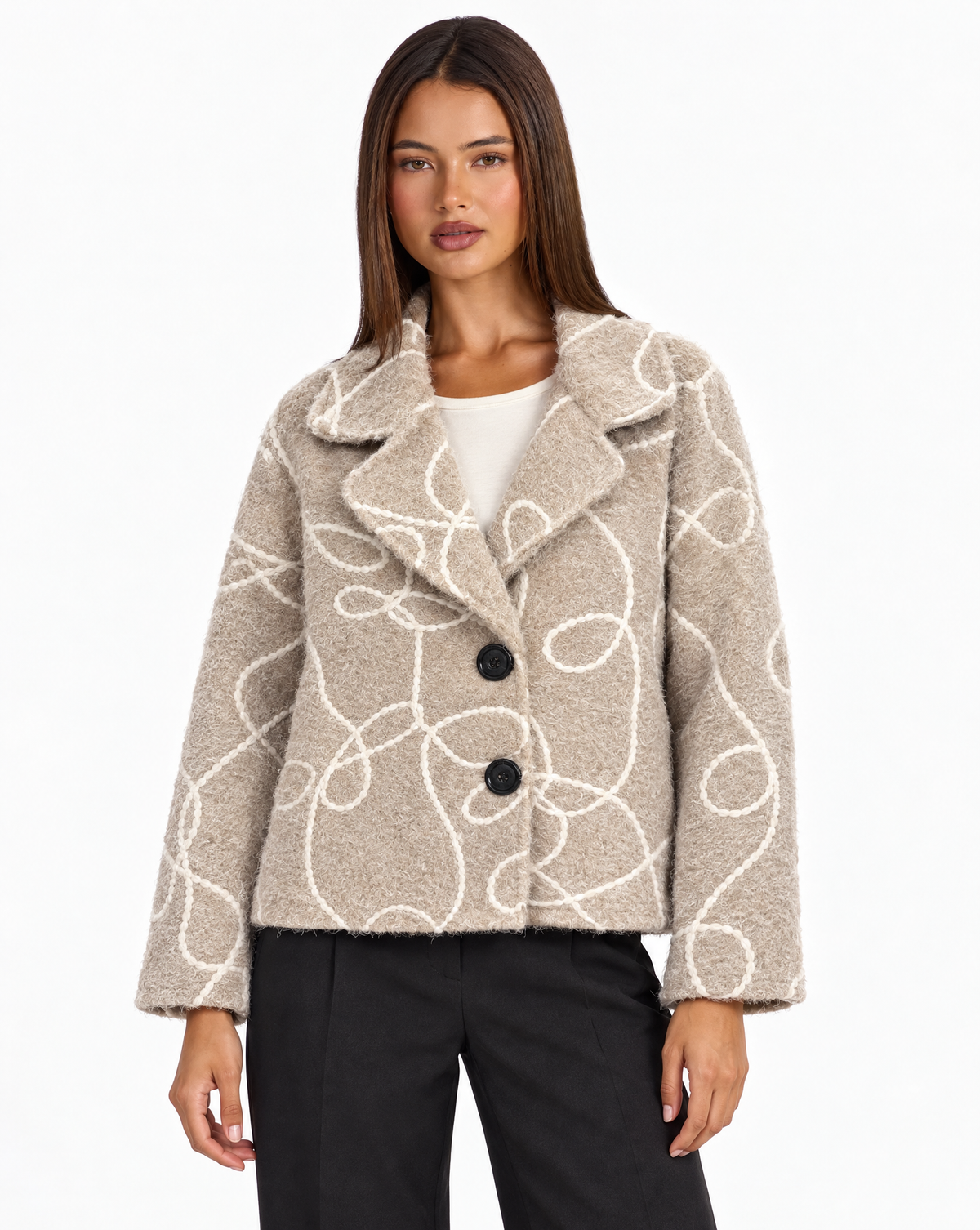 Giacca corta n87 26555-1 Beige con Polly 4 – vista frontale