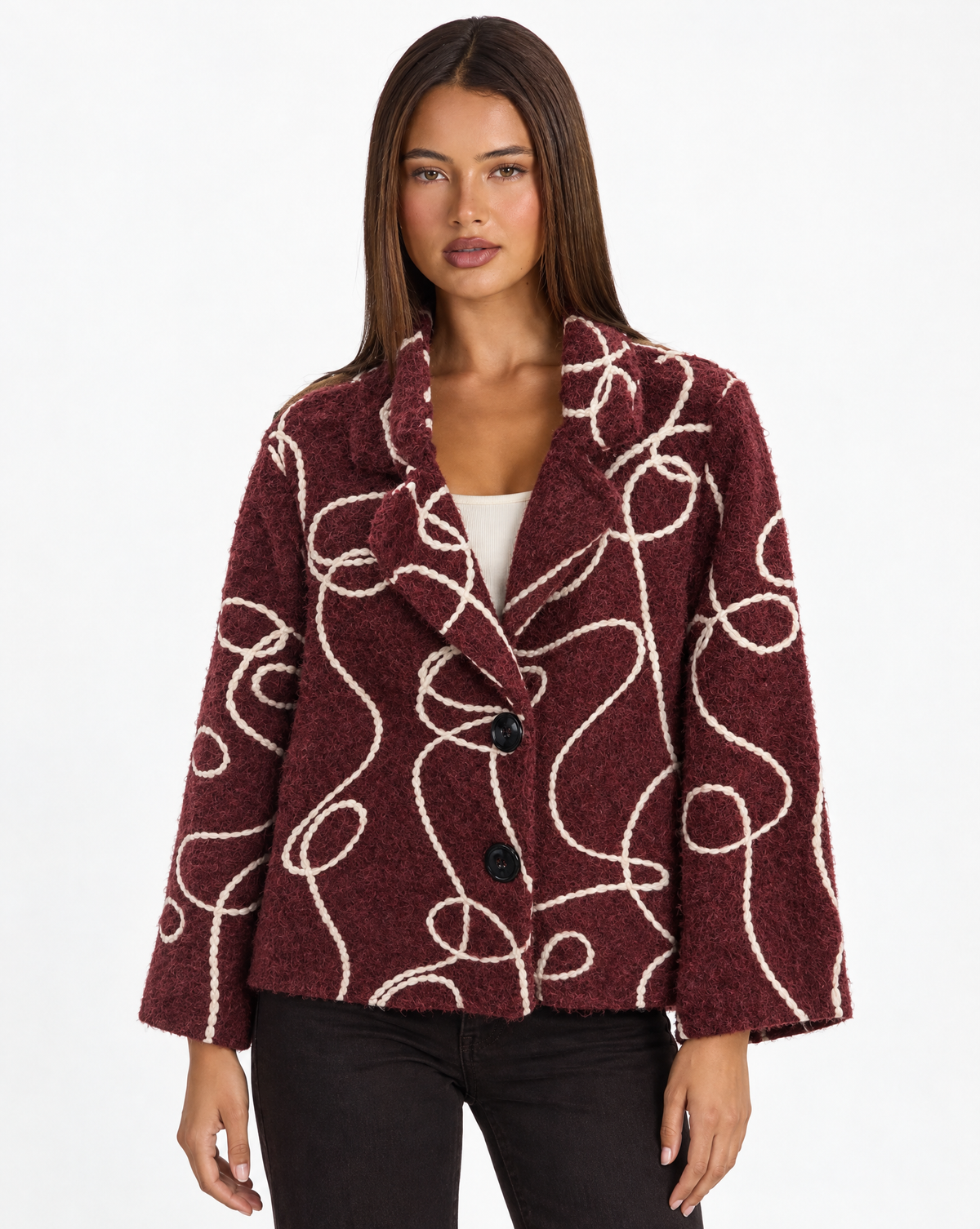 Giacca corta n87 26555-1 Bordeaux con Polly 4 – vista frontale