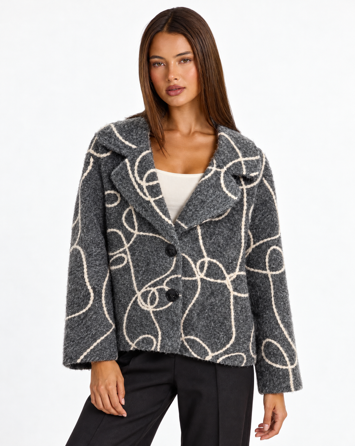 Giacca corta n87 26555-1 Grigio con Polly 4 – vista a tre quarti
