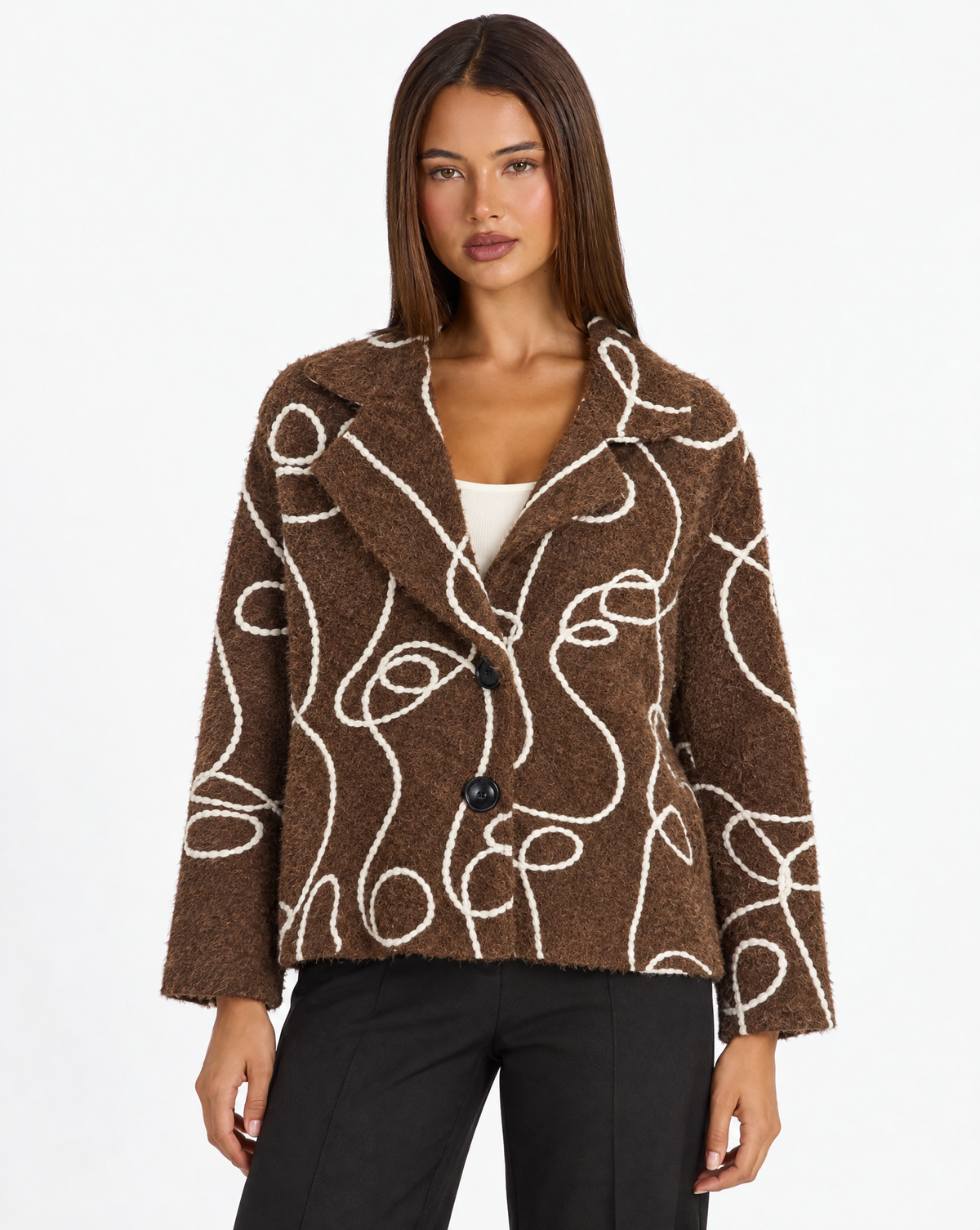 Giacca corta n87 26555-1 Marrone con Polly 4 – vista frontale