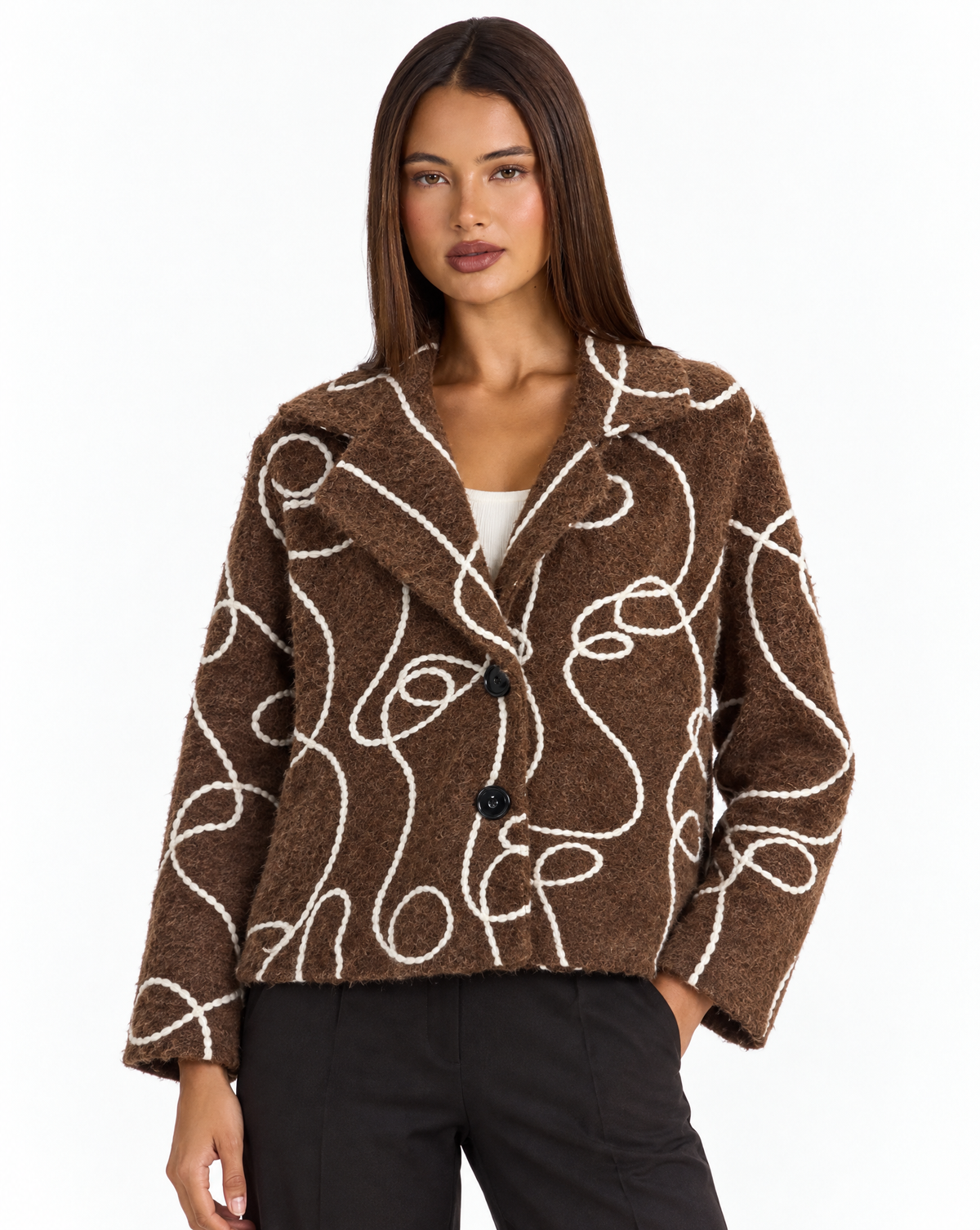Giacca corta n87 26555-1 Marrone con Polly 4 – primo piano superiore