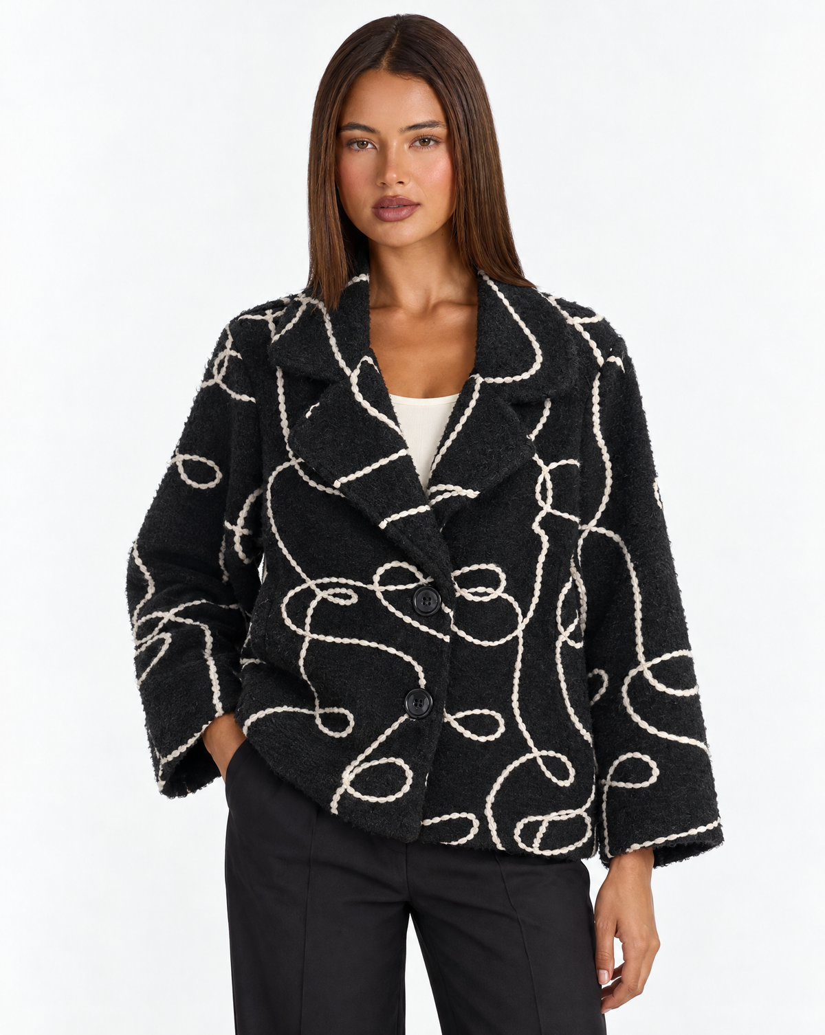 Giacca corta n87 26555-1 Nero con Polly 4 – primo piano superiore