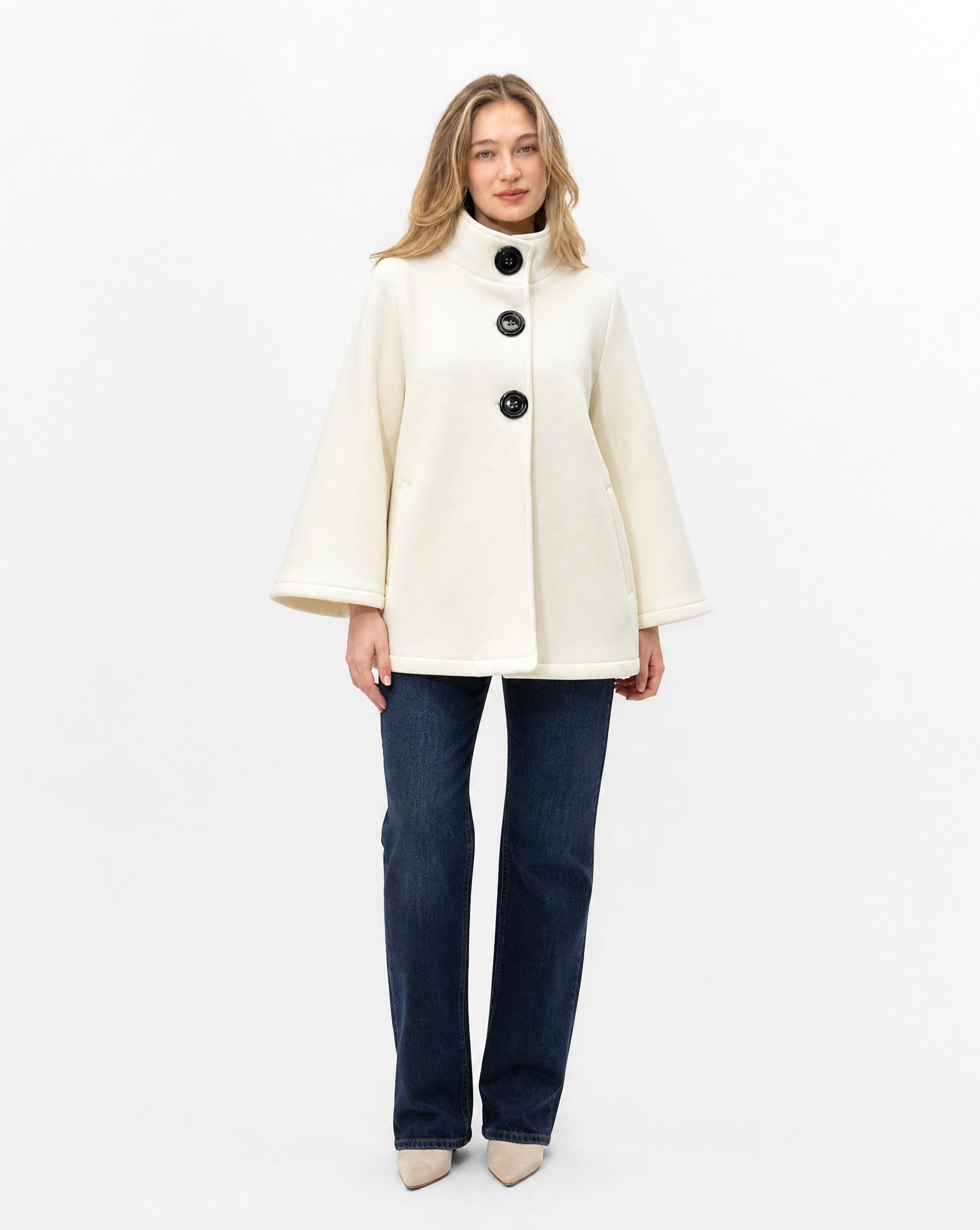 Giacca donna in neoprene Bianco, vista frontale, indossata da Polly 5