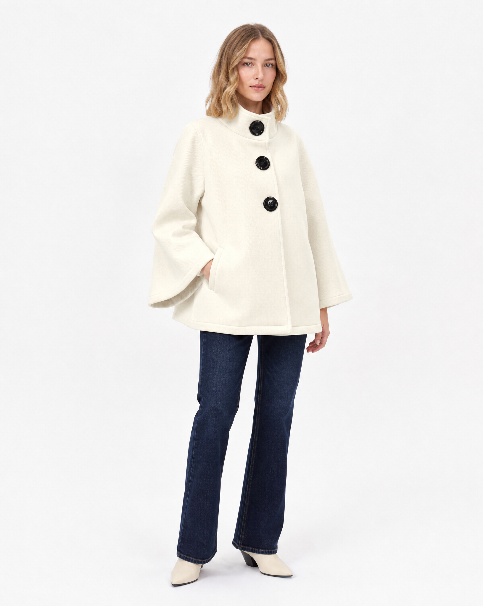 Giacca donna in neoprene Bianco, vista tre-quarti, indossata da Polly 5