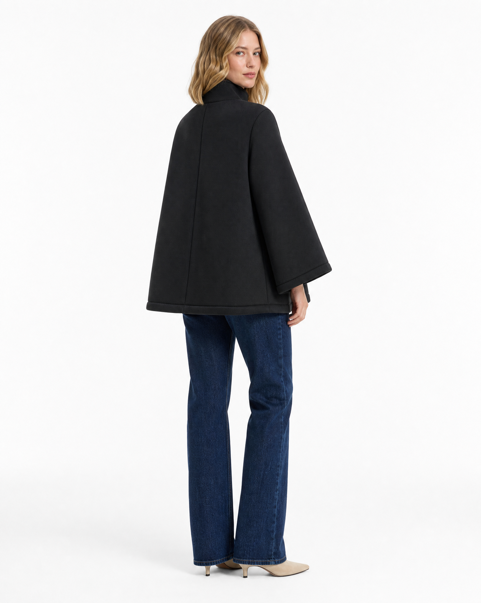 Giacca donna in neoprene Nero, vista retro, indossata da Polly 5