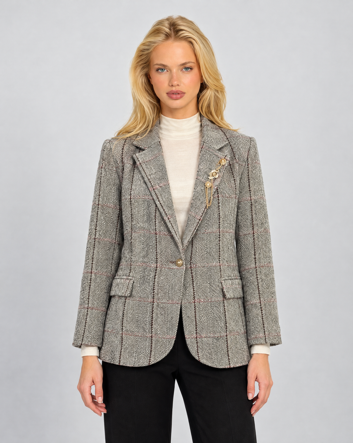Giacca a Quadri con Rever Classico n21 7000 - grigio - Polly 7 - vista frontale