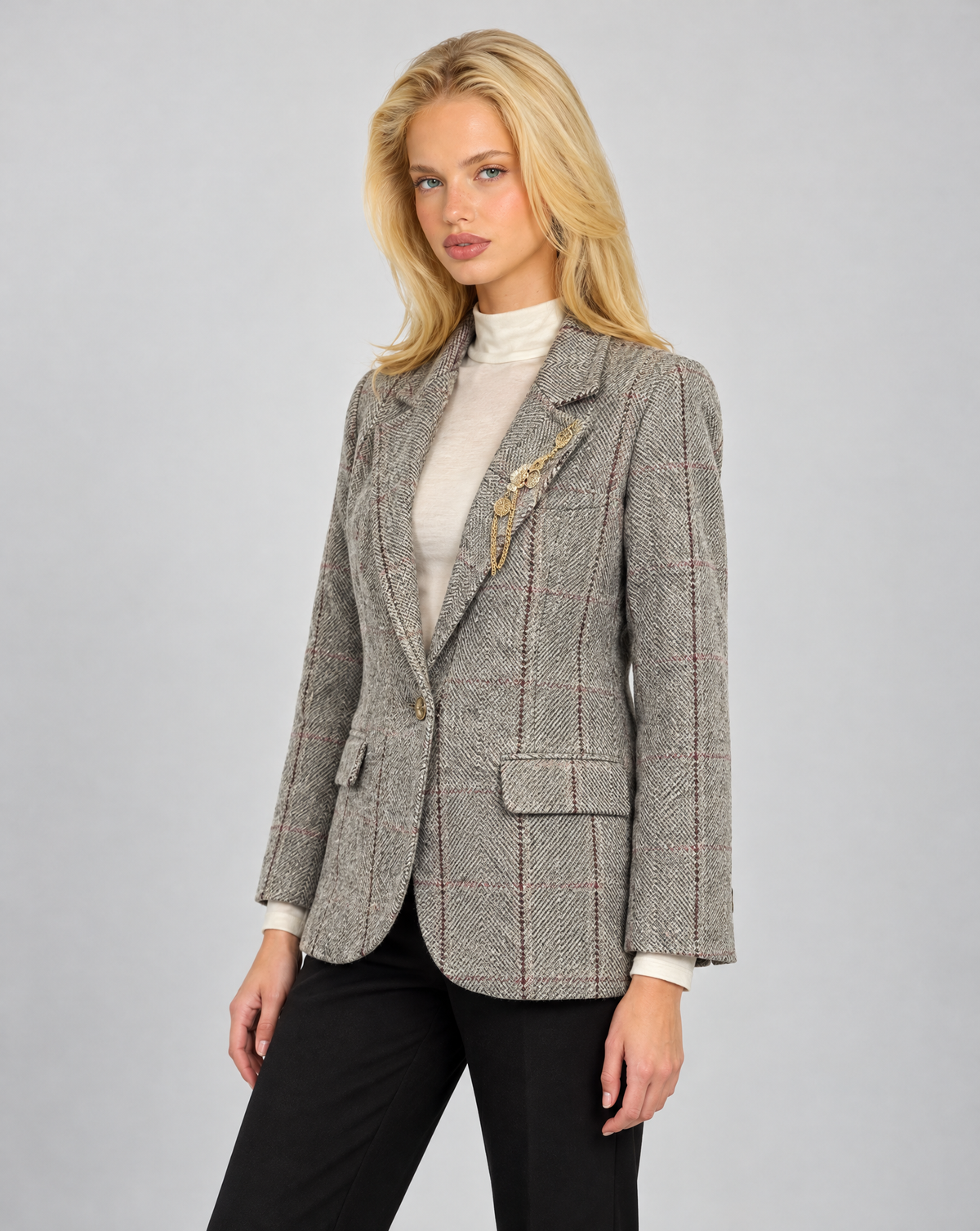 Giacca a Quadri con Rever Classico n21 7000 - grigio - Polly 7 - vista tre-quarti