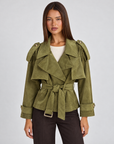 Giacca donna corta effetto scamosciato Verde con cintura, Polly 4, vista frontale