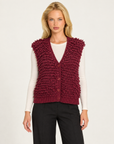 Gilet donna bordeaux in maglia ad anelli con scollo a V, Polly 7 - vista frontale