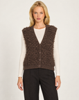 Gilet donna marrone in maglia ad anelli con scollo a V, Polly 7 - vista frontale