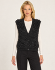 Gilet donna nero in maglia ad anelli con scollo a V, Polly 7 - vista frontale