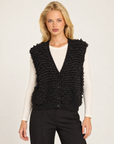 Gilet donna nero in maglia ad anelli con scollo a V, Polly 7 - dettaglio della parte superiore