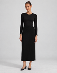 Gonna lunga in maglia a costine Nero indossata da Polly 6 - vista frontale