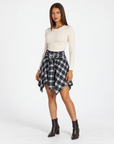 Gonna tartan asimmetrica Blu con nodo in vita, Polly 4 – vista tre quarti