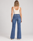 Jeans donna blu 2677 con doppio bottone e cuciture frontali, indossati da Polly 5, vista retro