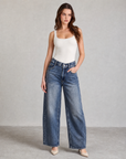 Jeans donna barrel azzurro washed SJ1830-17 look a corpo intero