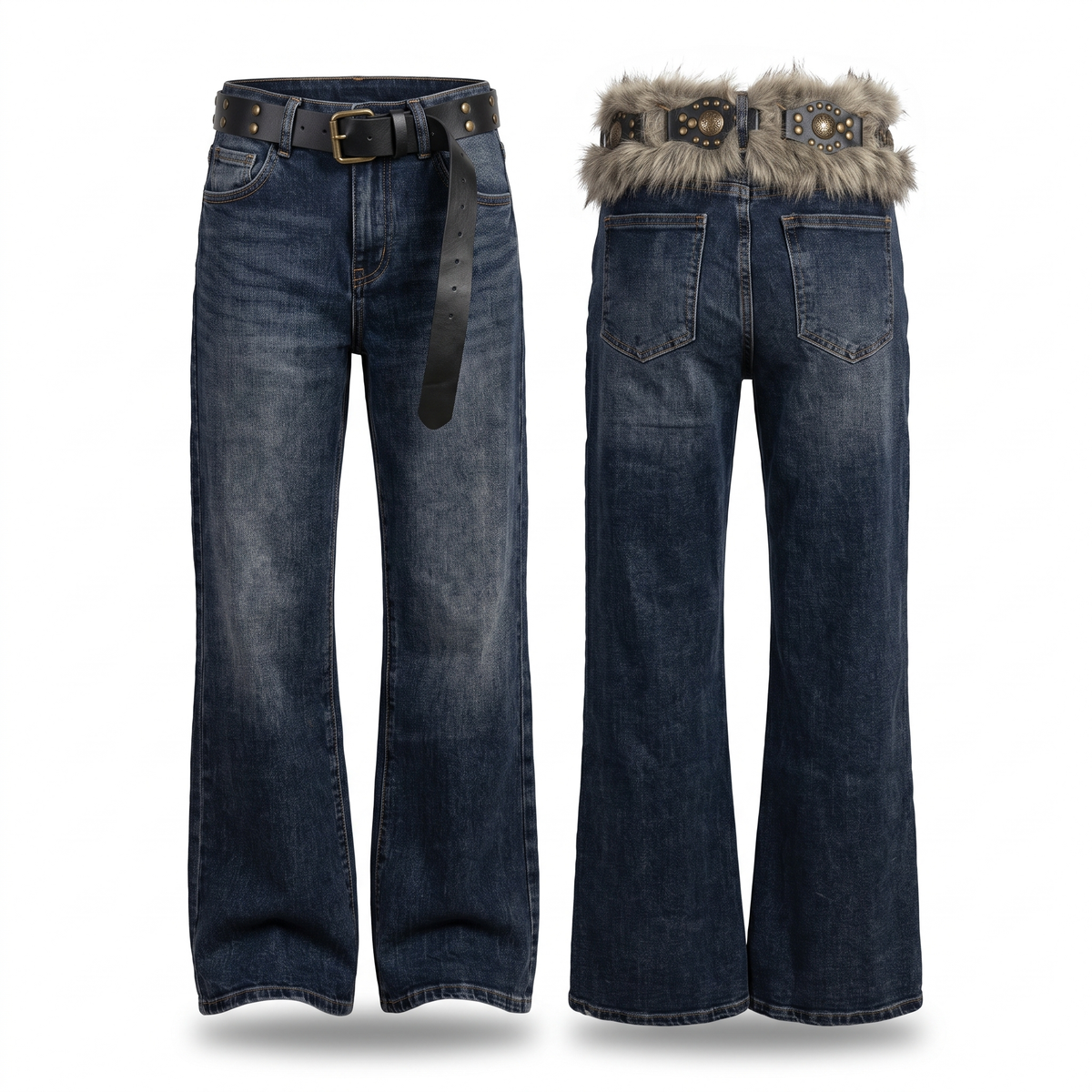 Jeans wide leg N2782 con cintura su sfondo bianco