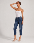Jeans mom fit cropped blu SJ1594 indossato da Polly 6, vista 2